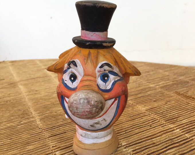 tête de marionnette ancienne, le clown, collection jouet, cirque,