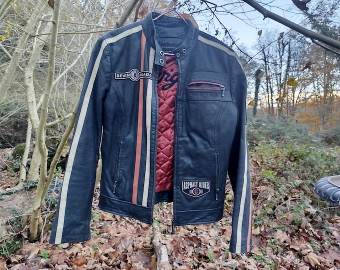 pure vintage, veste style moto femme Chevignon cuir taille 42