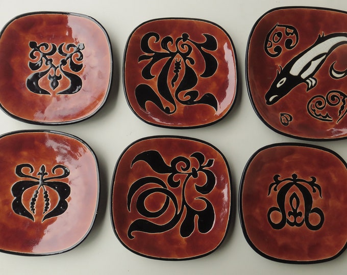 IBERIA  -  6 plats en céramique ancienne de Chauvin Iberia Bidart, fabrication du Pays Basque,