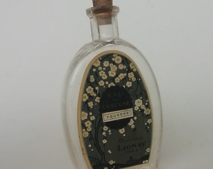 flacon ancien en verre soufflé parfumerie Lionay Paris, eau de Cologne fougère