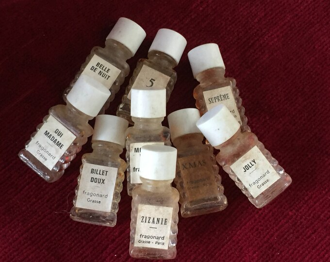 ensemble de 9 flacons miniatures de parfum Fragonard - Grasse, échantillons vintage