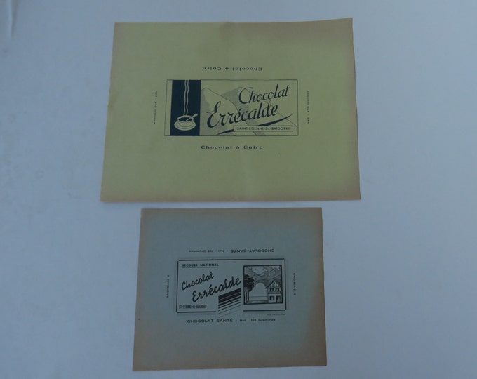 2 vieux emballages de chocolat Errécalde à St Etienne de Baigorry, collection vieux papier du Pays Basque