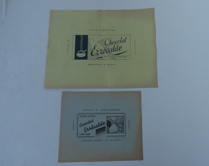 2 vieux emballages de chocolat Errécalde à St Etienne de Baigorry, collection vieux papier du Pays Basque