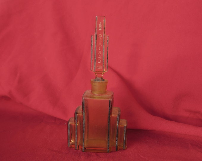 Superbe flacon à parfum ancien de collection en verre jaune, Le clairac,1934,