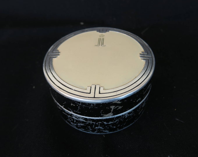 Boite a poudre ancienne de collection parfumerie Lenthéric,décor style Hoffman