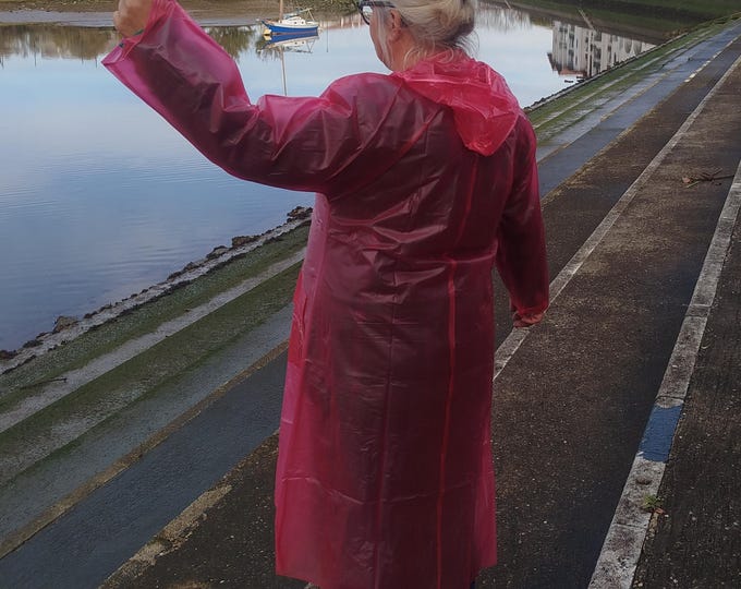 Parka ciré cape vintage années 60, plastique transparent rose, taille 3, PVC, made in France
