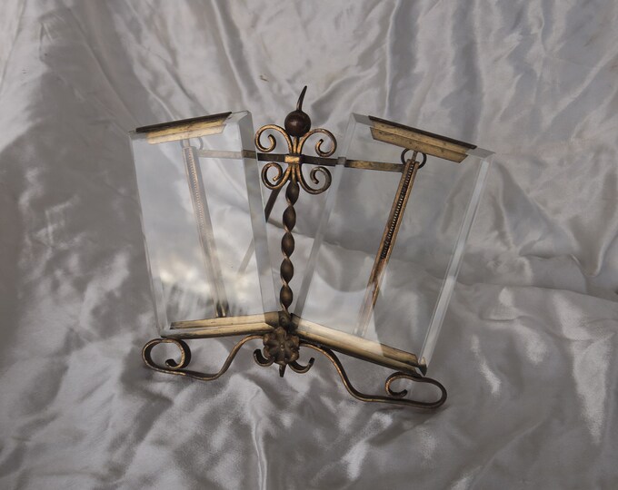 superbe double cadre ancien en fer forgé et verre épais