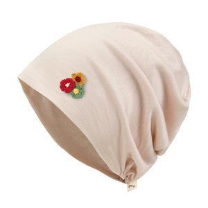 ililily Flower Chemo Hat Tencel Lyocell Chemo Beanie Ultra Soft Head Cover Sleep Hat Apricot Pink