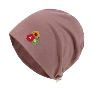 ililily Flower Chemo Hat Tencel Lyocell Chemo Beanie Ultra Soft Head Cover Sleep Hat Deep Rose Pink