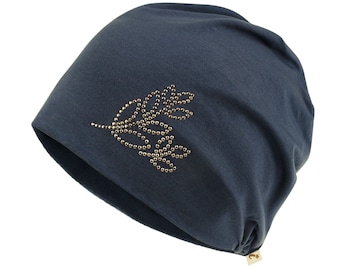 ililily Rhinestone Chemo Hat Tencel Lyocell Leaves Ultra Soft Head Cover Sleep Hat