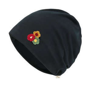 ililily Flower Chemo Hat Tencel Lyocell Chemo Beanie Ultra Soft Head Cover Sleep Hat Black