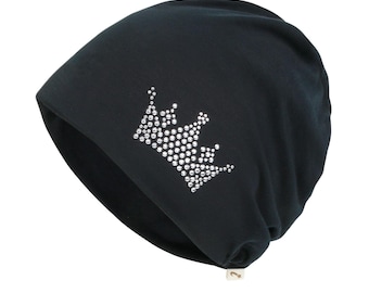 ililily Tencel Lyocell Crown Rhinestone Chemo Beanie Ultra Soft Head Sleep Hat