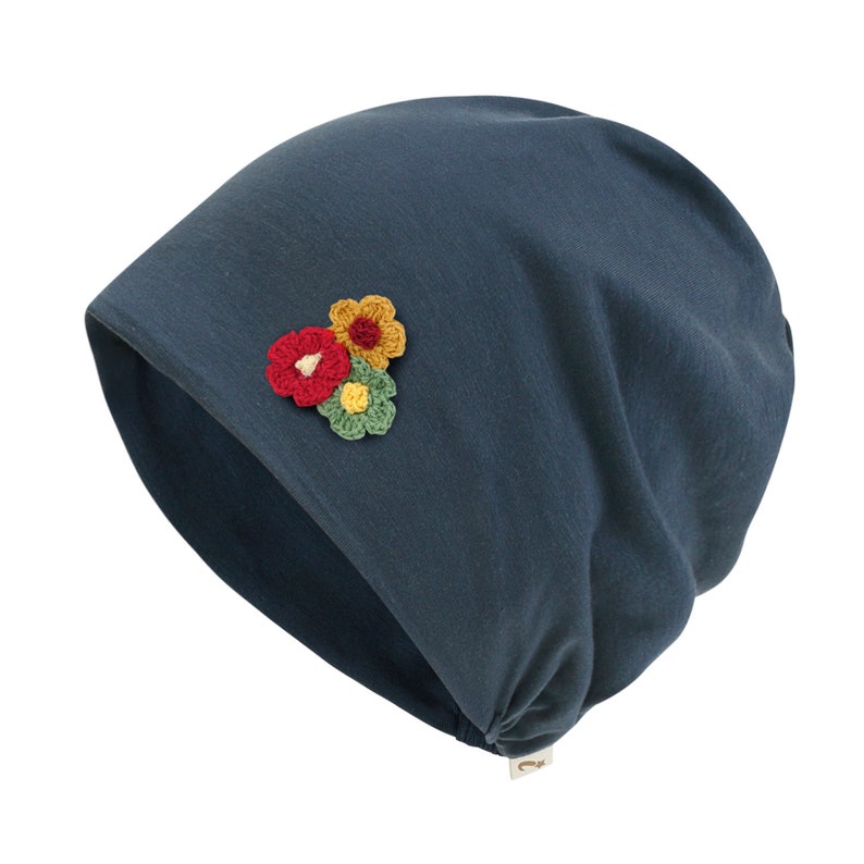ililily Flower Chemo Hat Tencel Lyocell Chemo Beanie Ultra Soft Head Cover Sleep Hat Navy