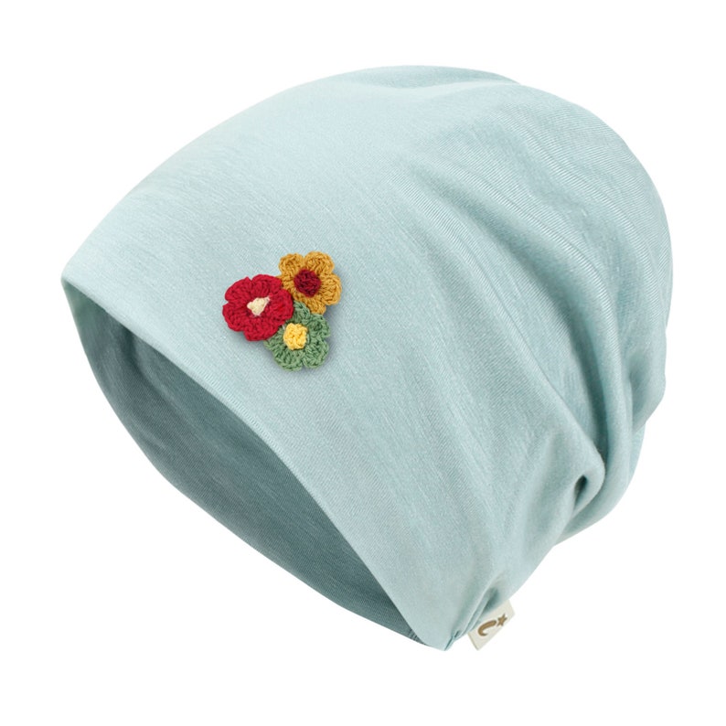 ililily Flower Chemo Hat Tencel Lyocell Chemo Beanie Ultra Soft Head Cover Sleep Hat Mint