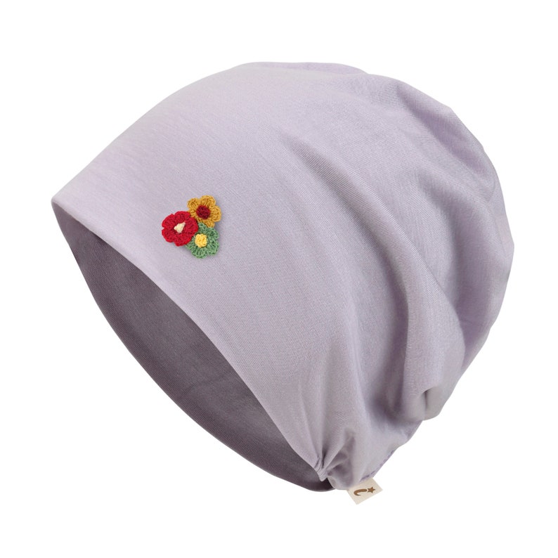 ililily Flower Chemo Hat Tencel Lyocell Chemo Beanie Ultra Soft Head Cover Sleep Hat Lavender Purple