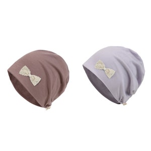 Ililily Tencel Lyocell Flower Trim Chemo Hair Loss Beanie Ultra Soft Stretchable Head Cover Sleep Hat-797370
