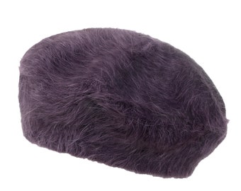 6445 Solid Color Angora French Beret Furry Artist Flat Winter Hat (as1, Alpha, Ililily Solid Color Angora French Beret Furry Artist Flat  main image 3