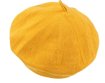 ililily Solid Color Cotton Knitted French Beret Light Weight Artist Flat Hat