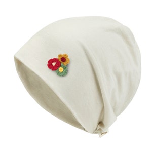 ililily Flower Chemo Hat Tencel Lyocell Chemo Beanie Ultra Soft Head Cover Sleep Hat Beige