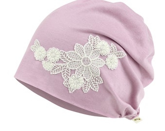 ililily Flower Lace Chemo Hat TENCEL™Lyocell Chemo Beanie Soft Head Cover Sleep Hat