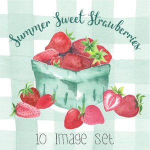 Summer Sweet Strawberries - 10 PNG Set - Instant Digital Download