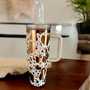 Cow Print Tumbler, 40 Oz Tumbler, Cow Print Full Wrap Tumbler, Cowhide 40 Oz Tumbler,