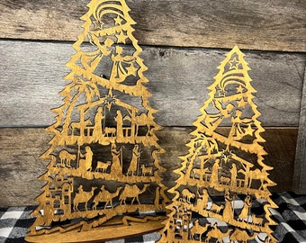 Wood Nativity Tree with Stand: Christmas Tabletop Decor