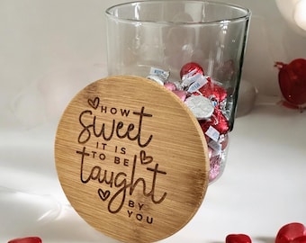 Teacher Appreciation Gift: Engraved Bamboo Lid Glass Candy Jar (27 oz)
