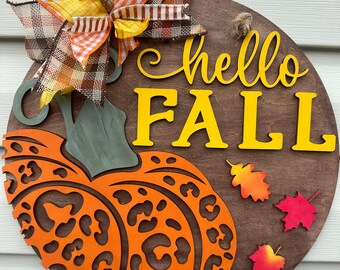 Cheetah Pumpkin Fall Door Hanger: Hand-Painted Autumn Decor