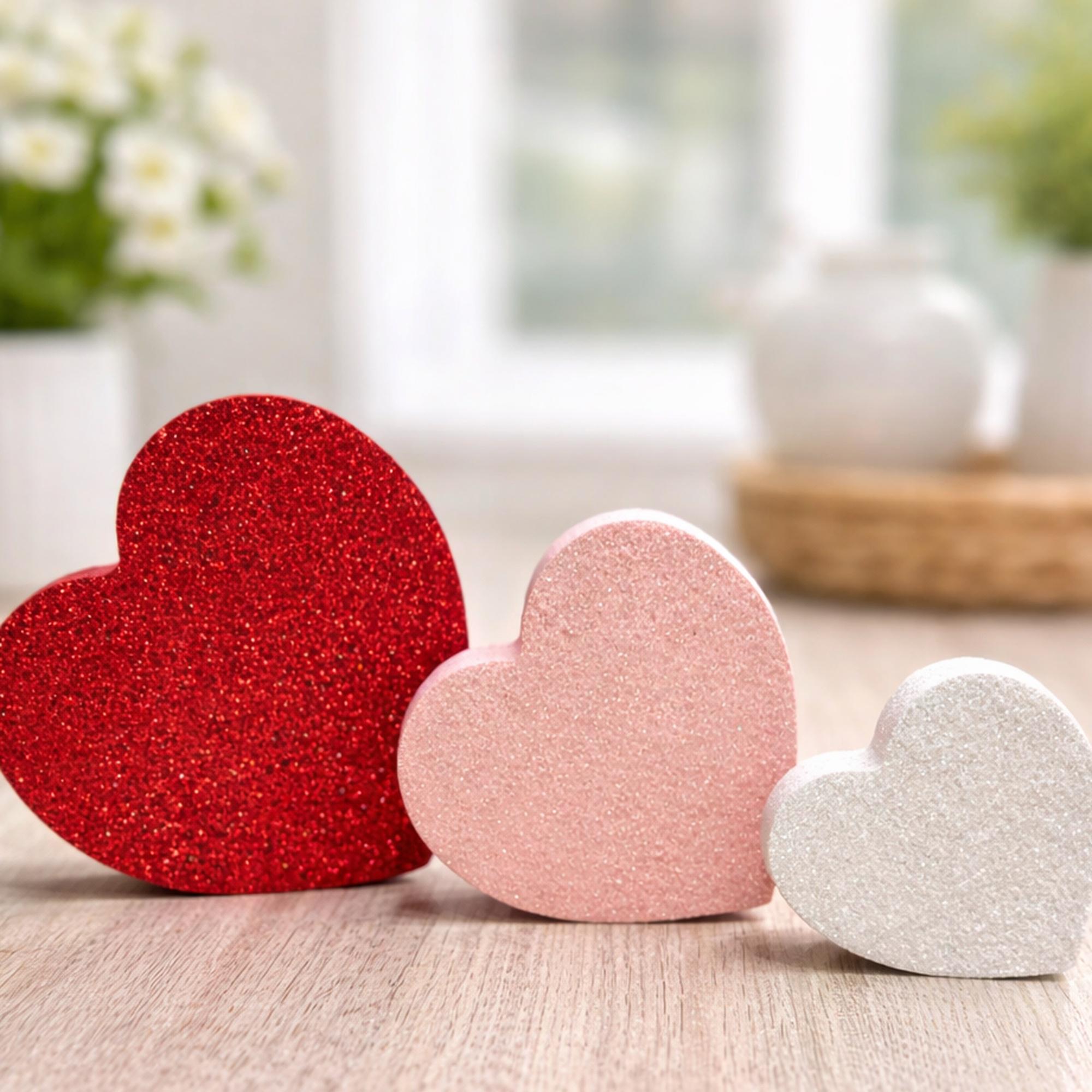 Glitter Heart Shelf Sitters - Farmhouse Valentine Decor Tiered Tray Set Gift For Her Wood 3 Sizes