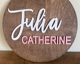 Nursery Room Sign, 3D Name Sign, Kids Name Sign, Baby Shower Gift, Round Wood Name Sign, Nursery Decor, Girl Name Sign