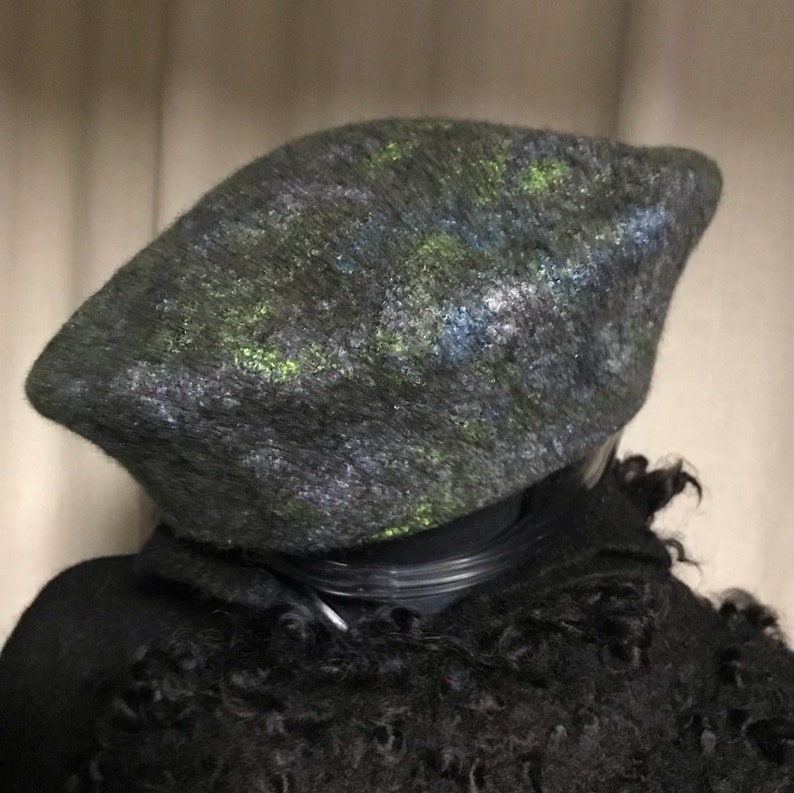 wet felted,hand made beret boho,natural wool,natural fibers bamboo fiber finest merino wool