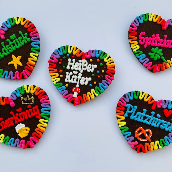 Rainbow heart with your text, gingerbread felt heart