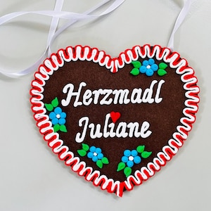 Gingerbread felt heart, double row edge, customizable, for hanging WxH 18 x 16 cm