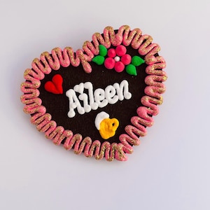 Glitzer Lebkuchen-Filzherz, personalisierbar, zum Anstecken