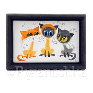 Image cadeau amusante « Chat », faite main, peinture, graphisme, décoration murale par un artiste ukrainien. , Décoration murale 12 x 17 cm (4,7"х6,7")