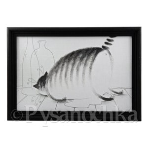 Image cadeau amusante « Chat », faite main, peinture, graphisme, décoration murale par un artiste ukrainien. , Décoration murale 23 x 33 cm