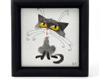 Funny gift picture "Cat", handmade, painting, graphics, wall decor by Ukrainian artist. , Wall decor  12x12 cm (4,7"х4,7")