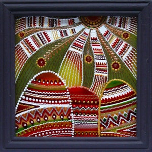 Folk ucraino, Pittura tradizionale su vetro Fatto a mano Incorniciato, Vetro dipinto, Decorazione murale Pysanka Pasqua 14x14 cm