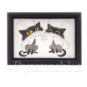 Image cadeau amusante « Chat », faite à la main, peinture, graphisme, décoration murale par un artiste ukrainien. , Décoration murale 12x17 cm (4,7"х6,7")