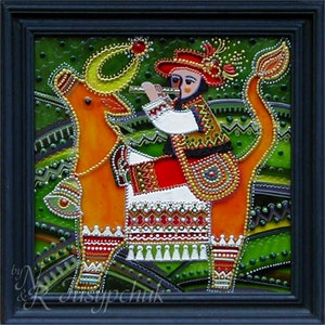 Dipinto popolare ucraino tradizionale su vetro, fatto a mano, incorniciato, vetro dipinto, decorazione murale pasquale 18 x 18 cm