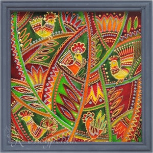 Popolare ucraino, tradizionale dipinto su vetro Fatto a mano Incorniciato, Vetro dipinto, Decorazione murale 20 x 20 cm