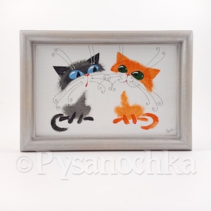 Image cadeau amusante « Chat », faite main, peinture, graphisme, décoration murale par un artiste ukrainien. , Décoration murale 12 x 17 cm (4,7"х6,7")