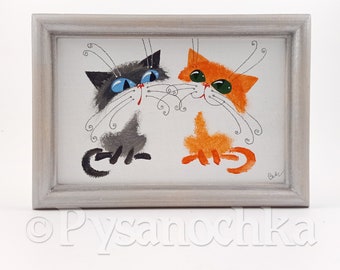 Funny gift picture "Cat", handmade, painting, graphics, wall decor by Ukrainian artist. , Wall decor  12x17 cm (4,7"х6,7")