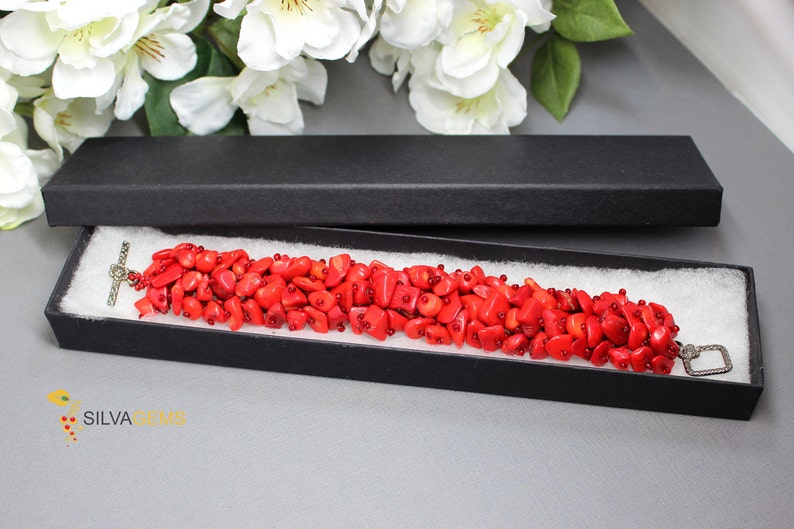 Coral Jewellery. Scarlet Rose Ruby Red Bracelet Natural Red Coral Heavy Gemstone Beaded Handmade Band Bracelet