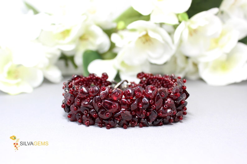 Statement Timeless Bracelet. Garnet Jewellery Red Bracelet Natural Garnet Heavy Gemstone Beaded Handmade Band Bracelet