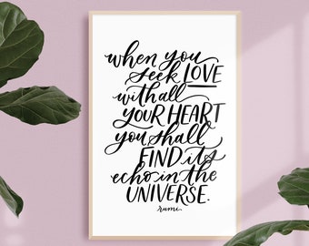 when you seek love / PRINTABLE art / rumi / calligraphy print / hand lettered quote