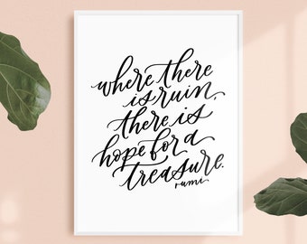 treasure / PRINTABLE art / rumi / calligraphy print / hand lettered quote