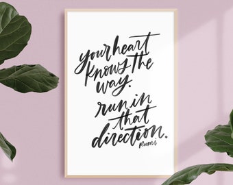 heart knows the way / PRINTABLE art / rumi / calligraphy print / hand lettered quote