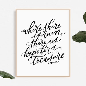 treasure / PRINTABLE art / rumi / calligraphy print / hand lettered quote image 4